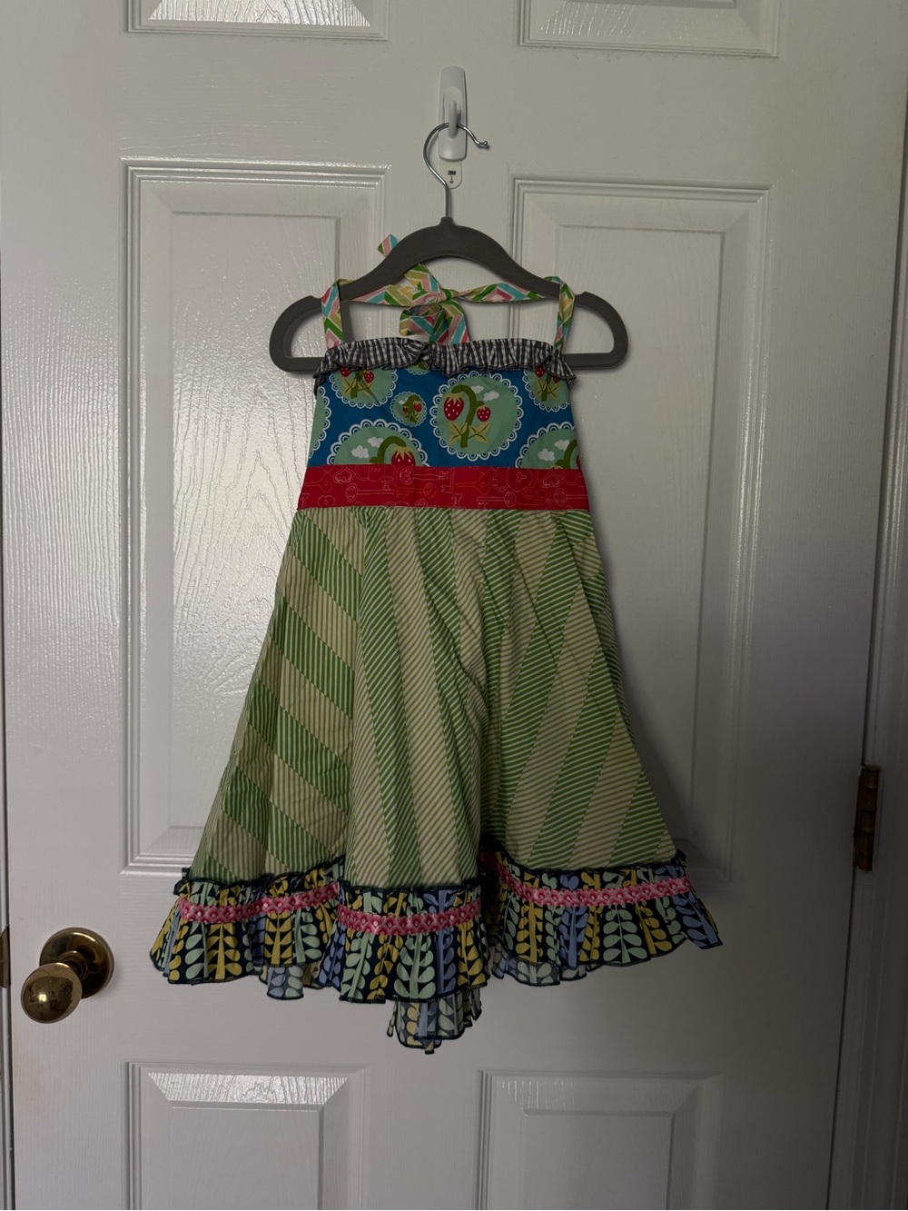 Matilda Jane Green Striped Sundress with Red Waistband